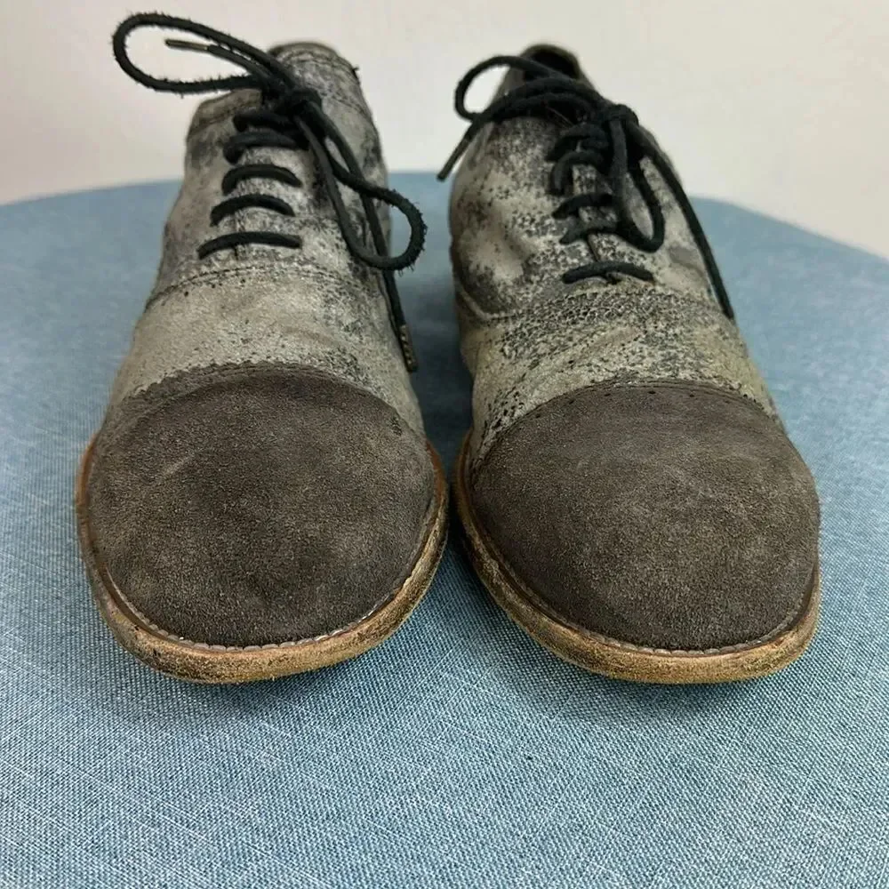 All Saints Spitalfields Men’s Silver Metallic Gray Suede Oxford Shoes Size 45/12